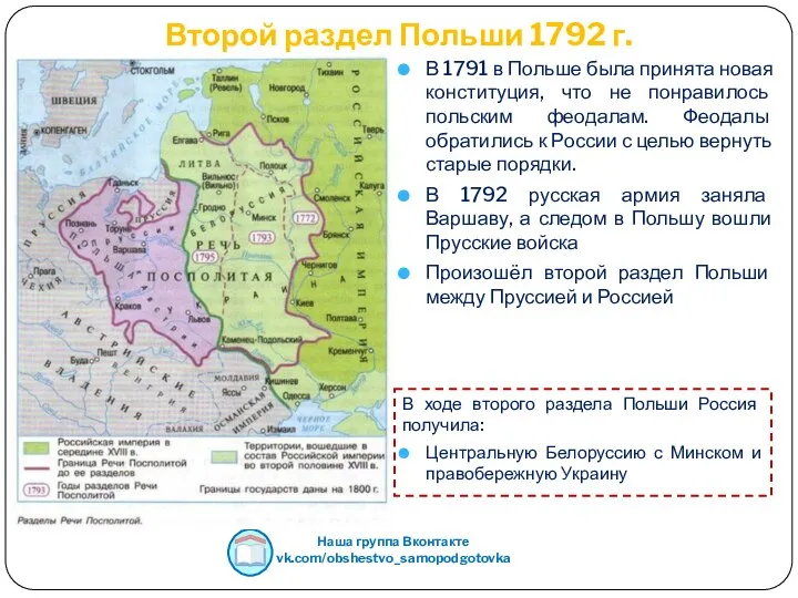 Второй раздел Польши 1792 г. Наша группа Вконтакте vk.com/obshestvo_samopodgotovka В 1791 в