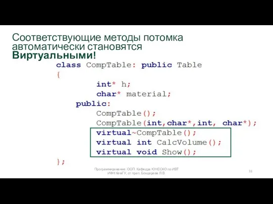 Программирование: ООП. Кафедра ЮНЕСКО по ИВТ ИФН КемГУ, ст.преп. Бондарева Л.В. Соответствующие