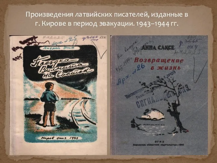 Произведения латвийских писателей, изданные в г. Кирове в период эвакуации. 1943–1944 гг.