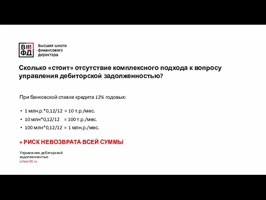 При банковской ставке кредита 12% годовых: 1 млн.р.*0,12/12 = 10 т.р./мес. 10