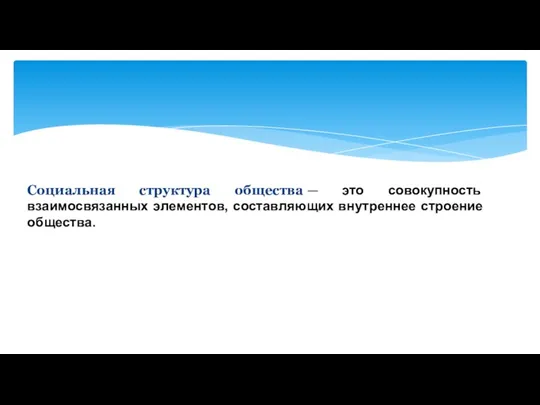 Социальная структура общества — это совокупность взаимосвязанных элементов, составляющих внутреннее строение общества.