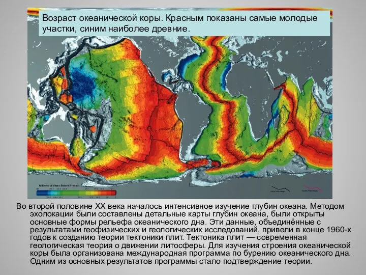 Во второй половине XX века началось интенсивное изучение глубин океана. Методом эхолокации