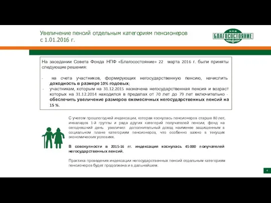 Увеличение пенсий отдельным категориям пенсионеров с 1.01.2016 г. На заседании Совета Фонда