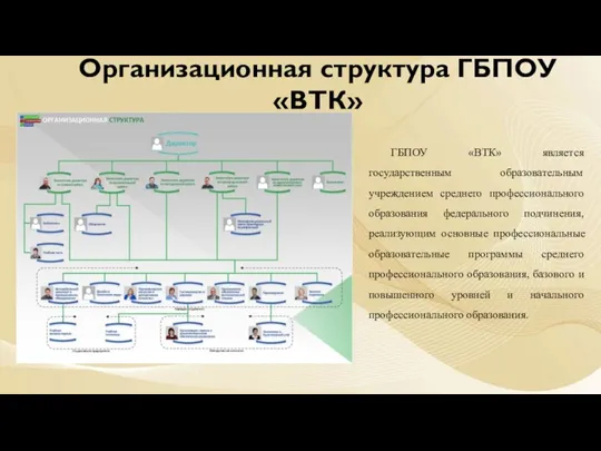 Организационная структура ГБПОУ «ВТК» ГБПОУ «ВТК» является государственным образовательным учреждением среднего профессионального