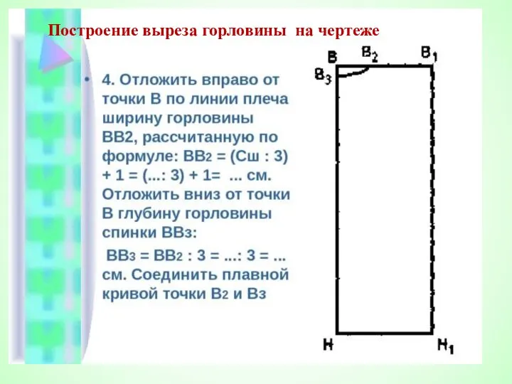 Построение выреза горловины на чертеже