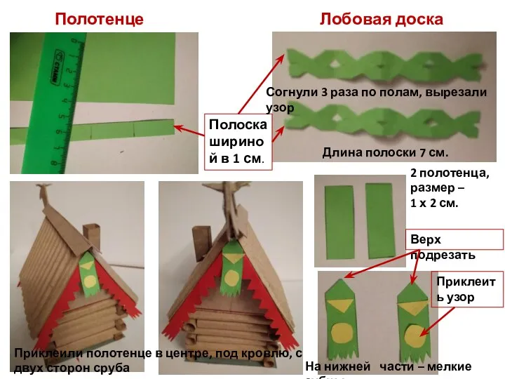 Полотенце Лобовая доска Полоска шириной в 1 см. Длина полоски 7 см.