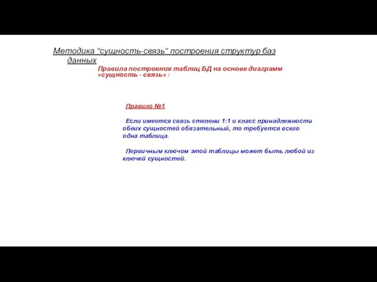 Методика "сущность-связь" построения структур баз данных Правила построения таблиц БД на основе