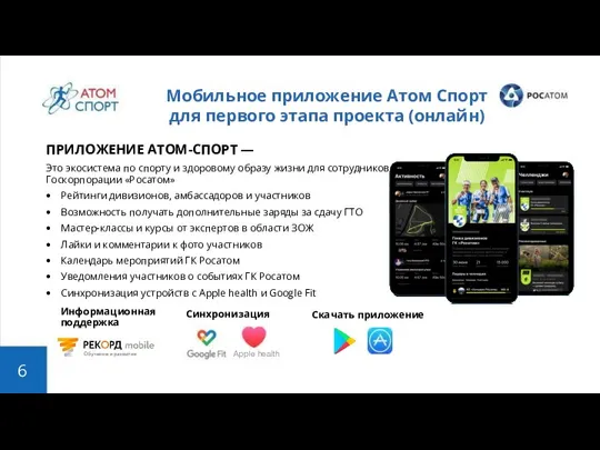 Мобильное приложение Атом Спорт для первого этапа проекта (онлайн) ПРИЛОЖЕНИЕ АТОМ-СПОРТ —