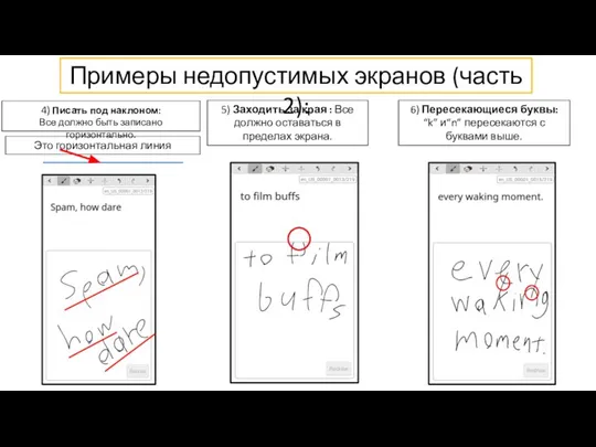 Примеры недопустимых экранов (часть 2): 4) Писать под наклоном: Все должно быть