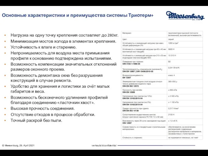 Основные характеристики и преимущества системы Триотерм+ Нагрузка на одну точку крепления составляет