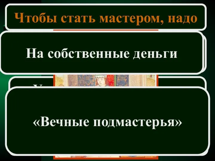 Чтобы стать мастером, надо Сдать экзамен, создав шедевр Устроить пир для других