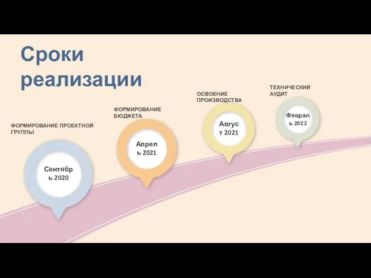 ФОРМИРОВАНИЕ ПРОЕКТНОЙ ГРУППЫ ФОРМИРОВАНИЕ БЮДЖЕТА ОСВОЕНИЕ ПРОИЗВОДСТВА ТЕХНИЧЕСКИЙ АУДИТ Сроки реализации