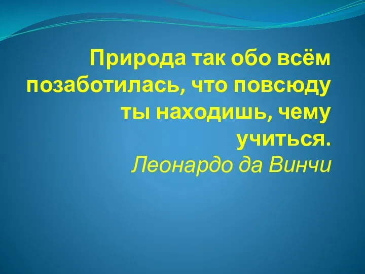 Природа так обо всём позаботилась, что повсюду ты находишь, чему учиться. Леонардо да Винчи