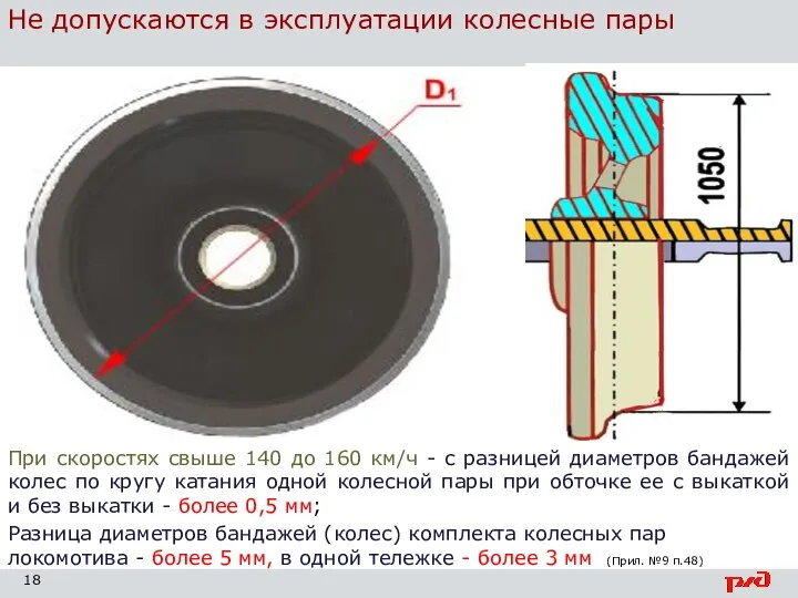 Не допускаются в эксплуатации колесные пары При скоростях свыше 140 до 160