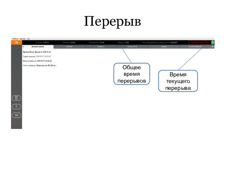 Перерыв Время текущего перерыва Общее время перерывов