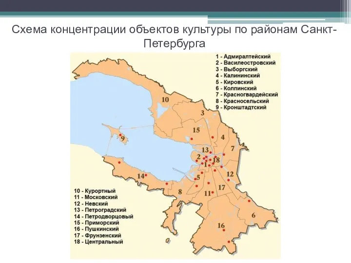 Схема концентрации объектов культуры по районам Санкт-Петербурга