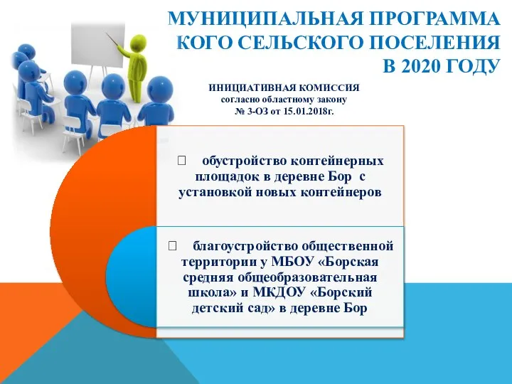 МУНИЦИПАЛЬНАЯ ПРОГРАММА БОРСКОГО СЕЛЬСКОГО ПОСЕЛЕНИЯ В 2020 ГОДУ ИНИЦИАТИВНАЯ КОМИССИЯ согласно областному