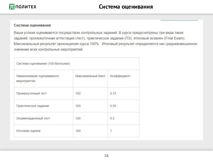 Система оценивания