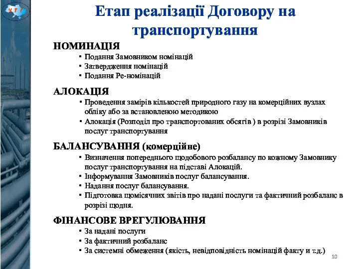 Етап реалізації Договору на транспортування НОМИНАЦІЯ Подання Замовником номінацій Затвердження номінацій Подання