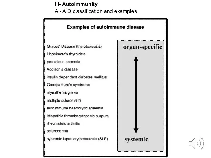 III- Autoimmunity A - AID classification and examples