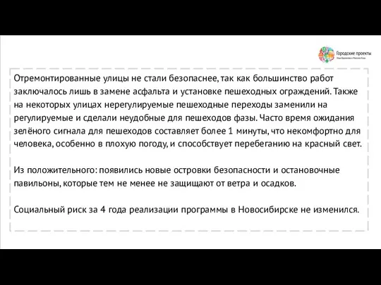 Отремонтированные улицы не стали безопаснее, так как большинство работ заключалось лишь в