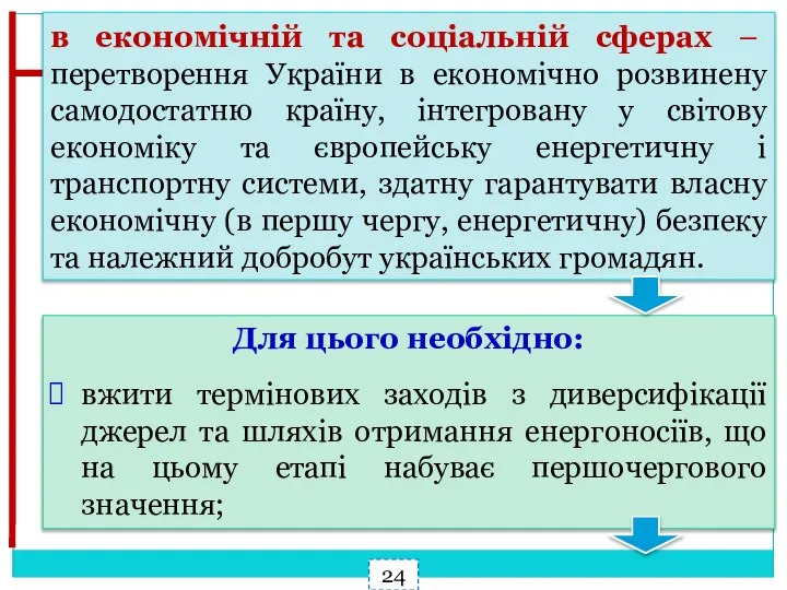 в економічній та соціальній сферах – перетворення України в економічно розвинену самодостатню