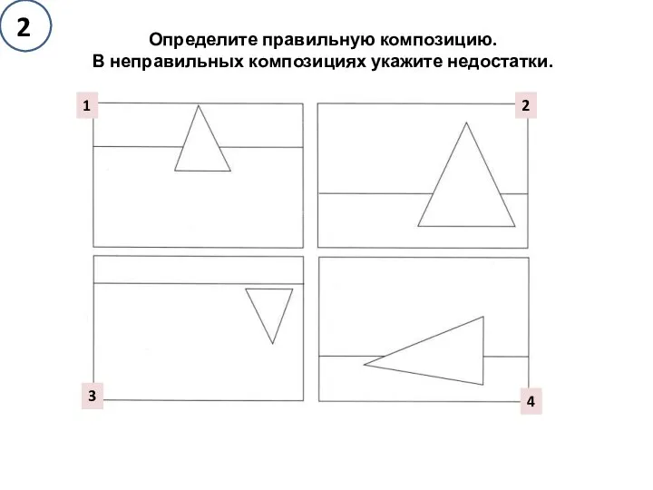 Определите правильную композицию. В неправильных композициях укажите недостатки. 4 3 2 1 2.