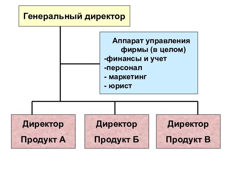 Генеральный директор Аппарат управления фирмы (в целом) -финансы и учет -персонал -