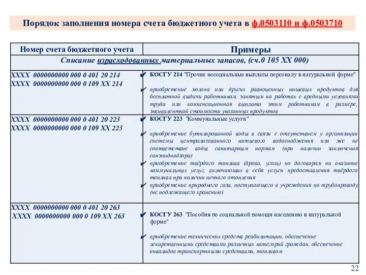 Порядок заполнения номера счета бюджетного учета в ф.0503110 и ф.0503710