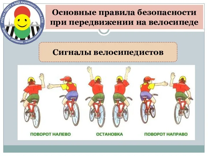 Основные правила безопасности при передвижении на велосипеде Сигналы велосипедистов