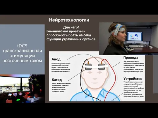 tDCS транскраниальная стимуляции постоянным током Нейротехнологии Для чего? Бионические протезы – способность