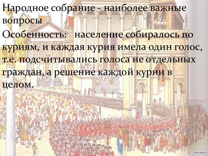 Народное собрание - наиболее важные вопросы Особенность: население собиралось по куриям, и