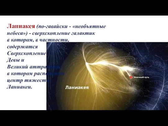 Ланиакея (по-гавайски - «необъятные небеса») - сверхскопление галактик в котором, в частности,