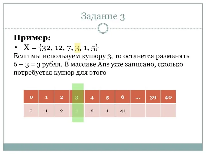 Задание 3 Пример: X = {32, 12, 7, 3, 1, 5} Если