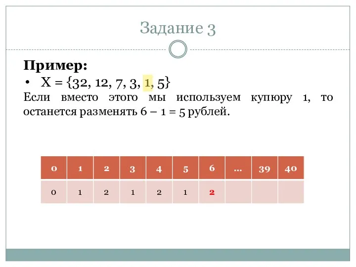 Задание 3 Пример: X = {32, 12, 7, 3, 1, 5} Если