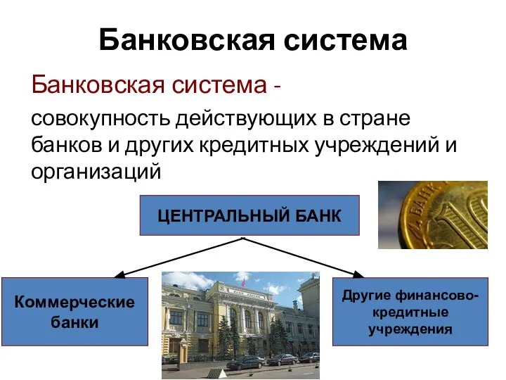 Банковская система Банковская система - совокупность действующих в стране банков и других
