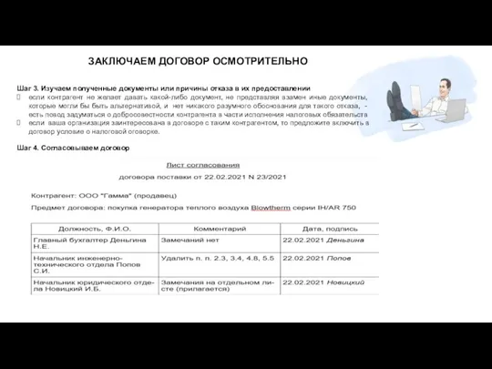 ЗАКЛЮЧАЕМ ДОГОВОР ОСМОТРИТЕЛЬНО Шаг 4. Согласовываем договор Шаг 3. Изучаем полученные документы