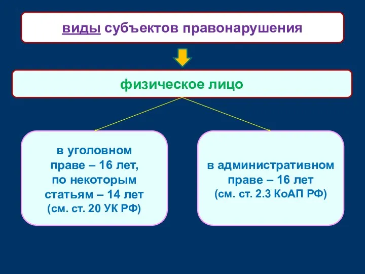 физическое лицо в уголовном праве – 16 лет, по некоторым статьям –