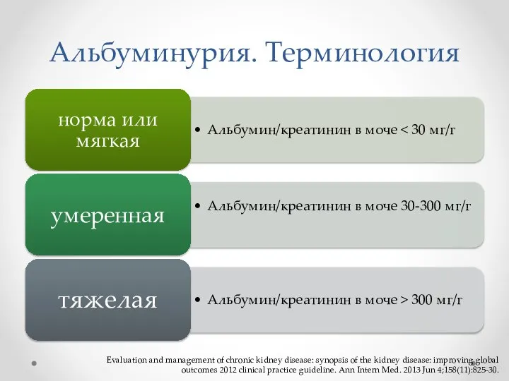 Альбуминурия. Терминология Evaluation and management of chronic kidney disease: synopsis of the