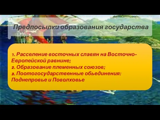 1. Расселение восточных славян на Восточно-Европейской равнине; 2. Образование племенных союзов; 3.