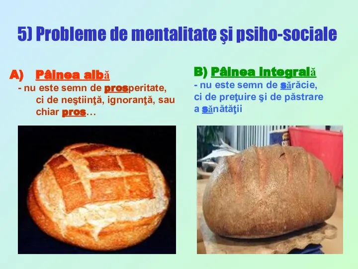 5) Probleme de mentalitate şi psiho-sociale Pâinea albă - nu este semn