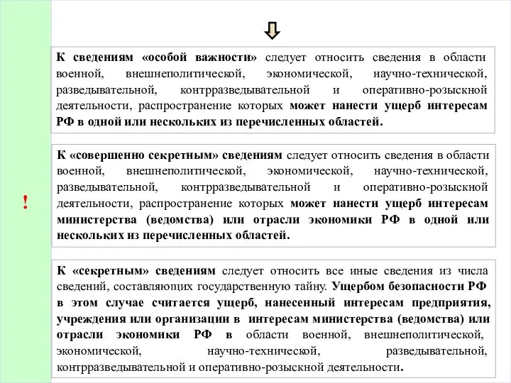 ! К сведениям «особой важности» следует относить сведения в области военной, внешнеполитической,