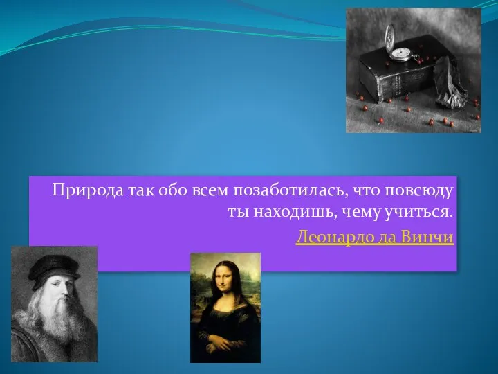 Природа так обо всем позаботилась, что повсюду ты находишь, чему учиться. Леонардо да Винчи