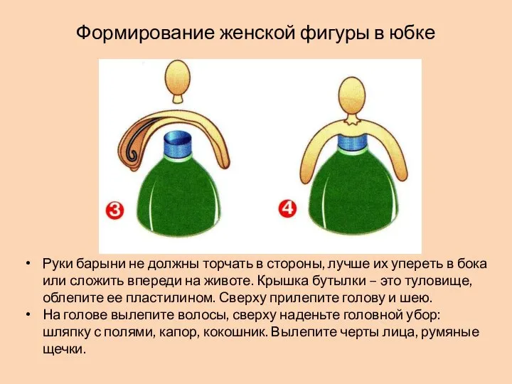 Формирование женской фигуры в юбке Руки барыни не должны торчать в стороны,