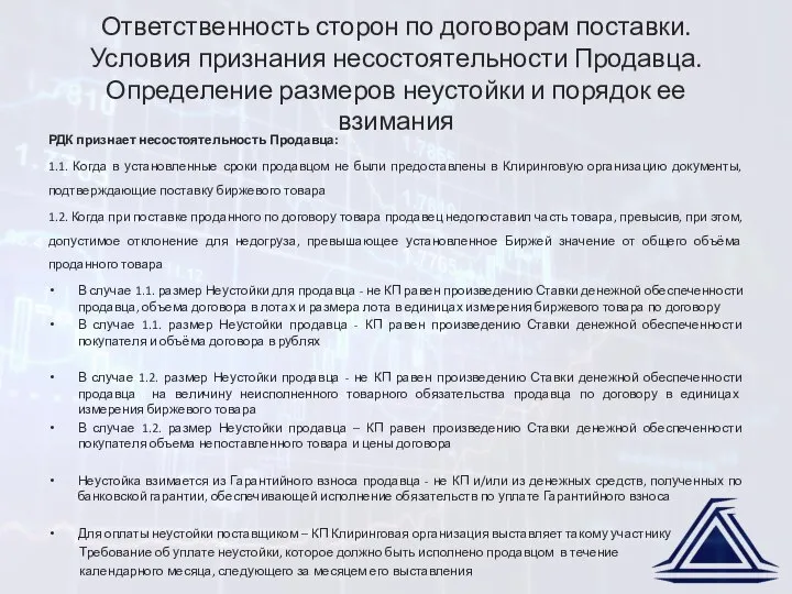 Ответственность сторон по договорам поставки. Условия признания несостоятельности Продавца. Определение размеров неустойки