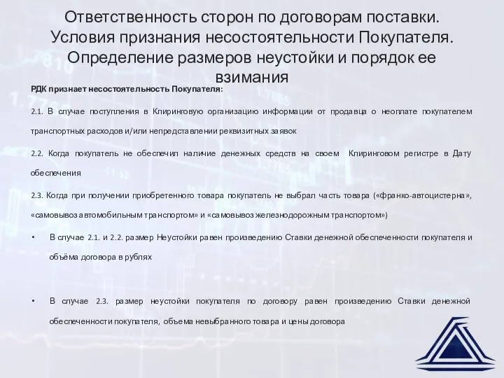 Ответственность сторон по договорам поставки. Условия признания несостоятельности Покупателя. Определение размеров неустойки