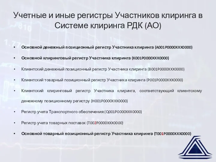 Учетные и иные регистры Участников клиринга в Системе клиринга РДК (АО) Основной