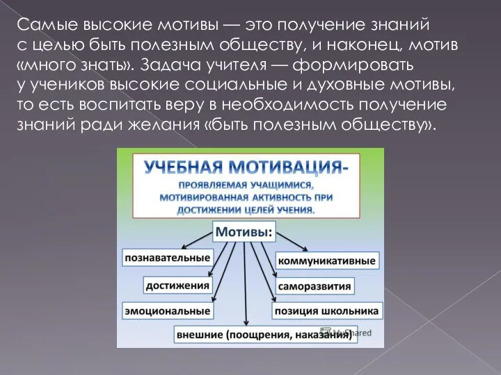 Самые высокие мотивы — это получение знаний с целью быть полезным обществу,