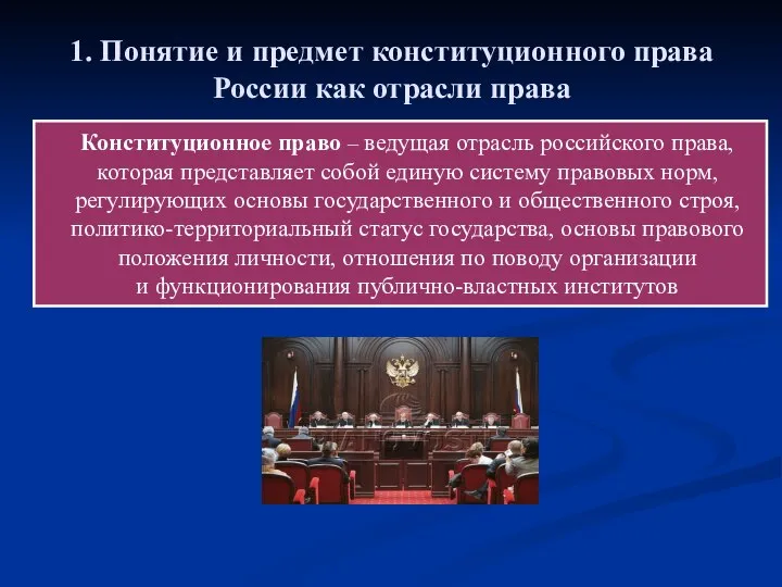 Конституционное право – ведущая отрасль российского права, которая представляет собой единую систему