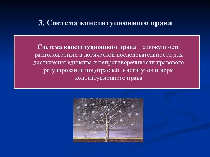 Система конституционного права – совокупность расположенных в логической последовательности для достижения единства